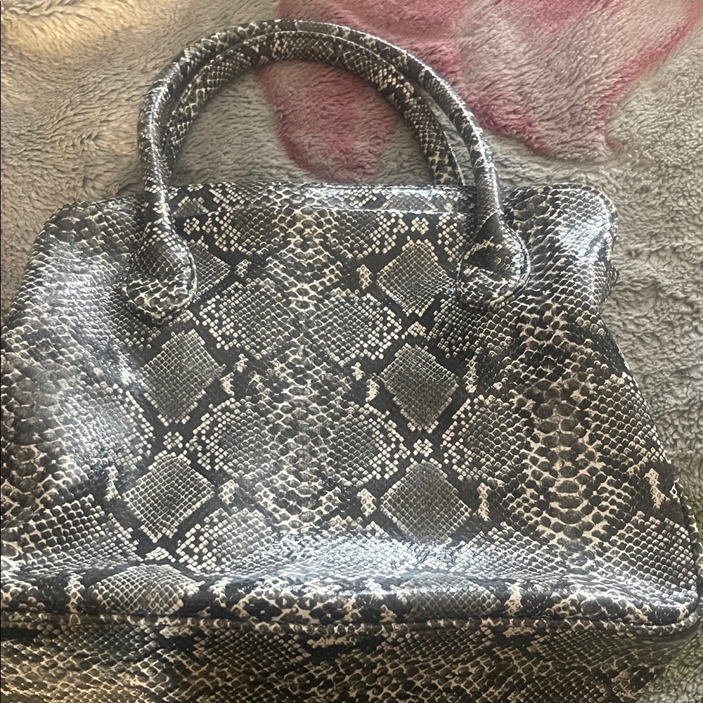 Kenneth Cole New York Black and Gray Snake Print Satchel